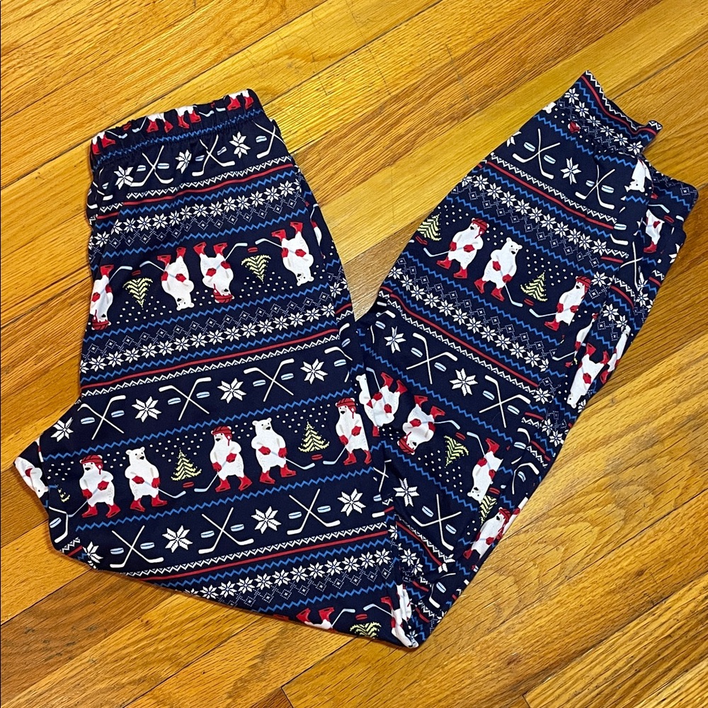 Christmas Hockey Themed SURVIVAL GEAR Fun Kids Pajama Bottoms Polar Bear Hockey